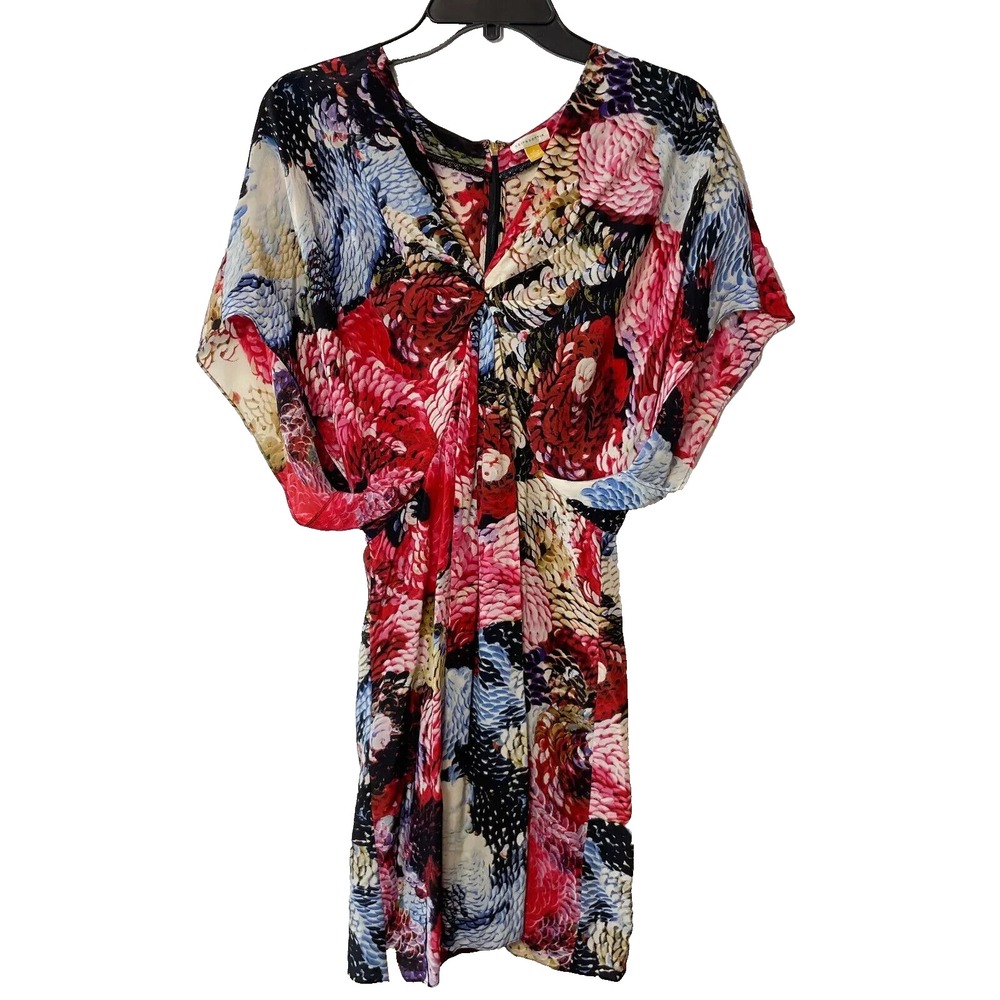 Leifsdottir Anthropologie Rare River Fish Silk Mini Tunic‎ Dress 4 Red V-Neck